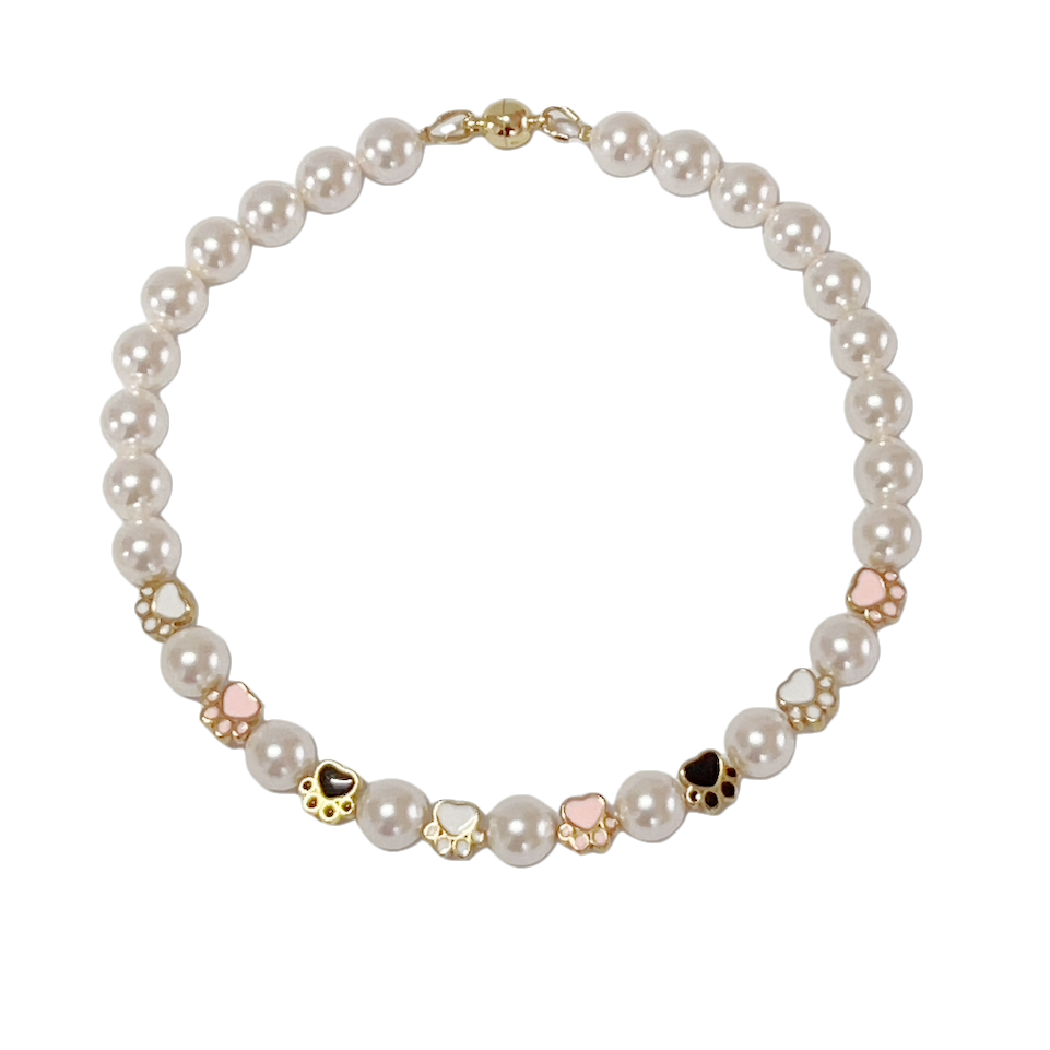 Customizable Pearl Paw Necklace for Dogs